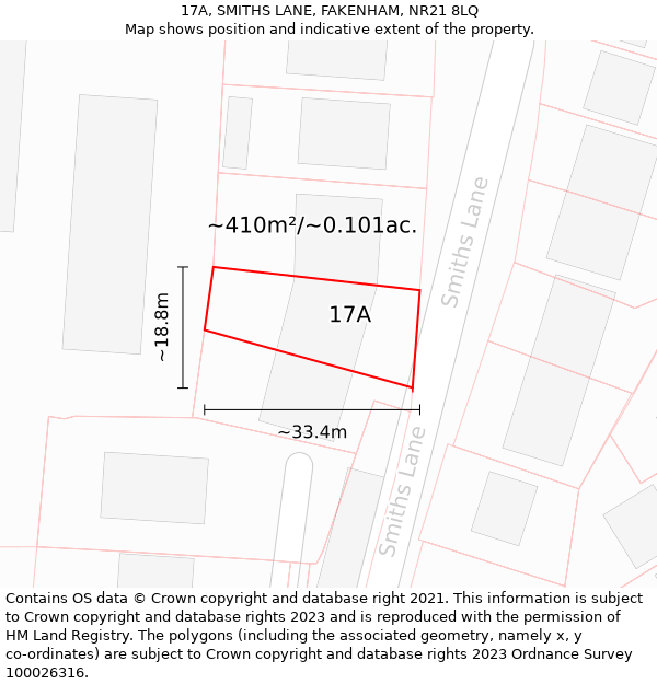 17A, SMITHS LANE, FAKENHAM, NR21 8LQ: Plot and title map