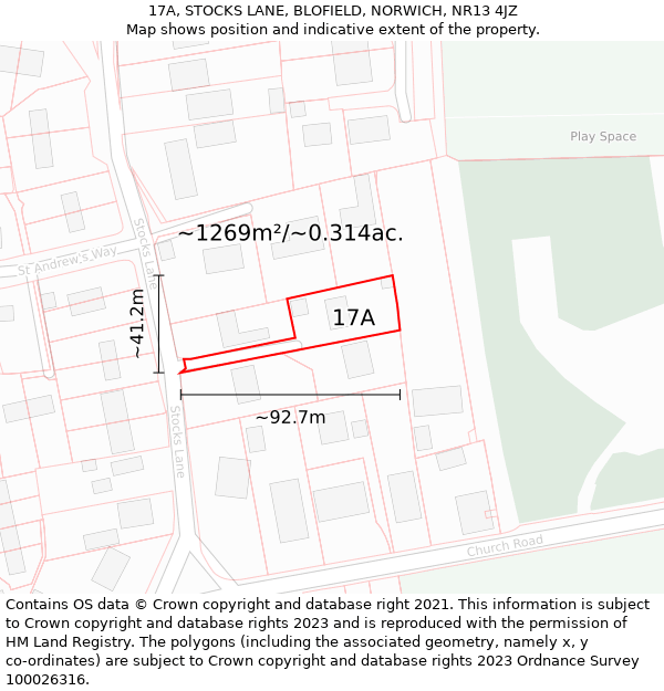 17A, STOCKS LANE, BLOFIELD, NORWICH, NR13 4JZ: Plot and title map