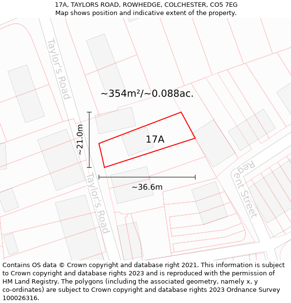 17A, TAYLORS ROAD, ROWHEDGE, COLCHESTER, CO5 7EG: Plot and title map