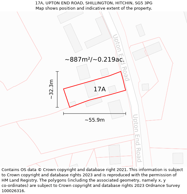 17A, UPTON END ROAD, SHILLINGTON, HITCHIN, SG5 3PG: Plot and title map