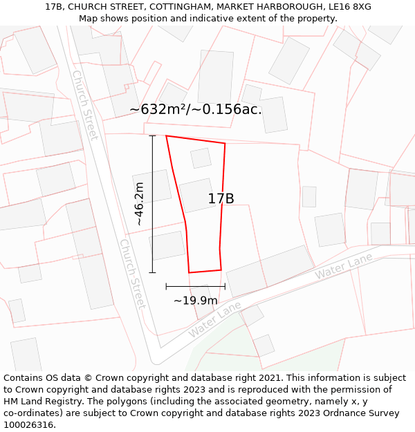17B, CHURCH STREET, COTTINGHAM, MARKET HARBOROUGH, LE16 8XG: Plot and title map