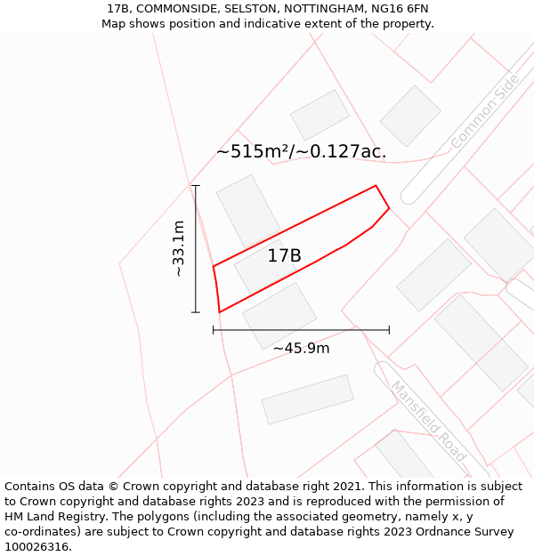 17B, COMMONSIDE, SELSTON, NOTTINGHAM, NG16 6FN: Plot and title map