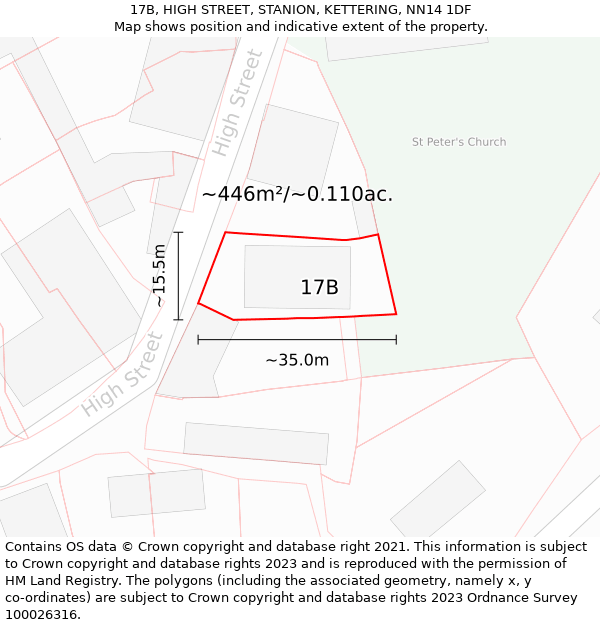 17B, HIGH STREET, STANION, KETTERING, NN14 1DF: Plot and title map