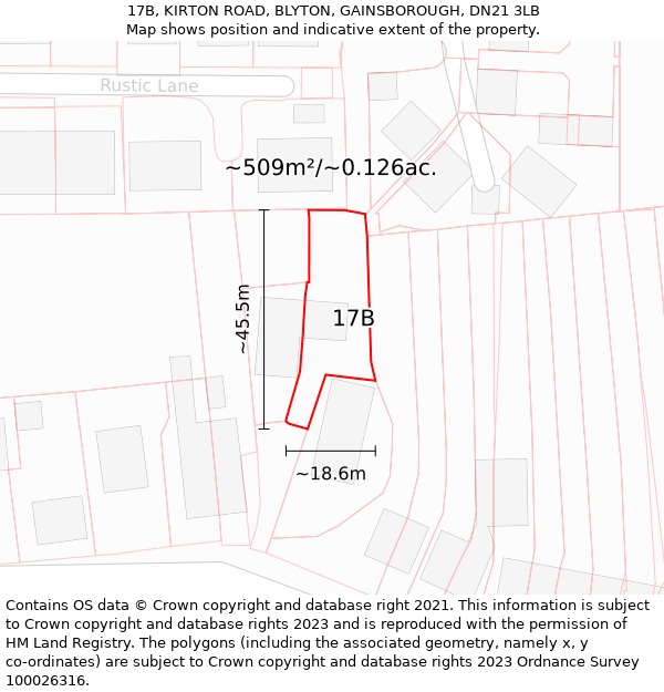 17B, KIRTON ROAD, BLYTON, GAINSBOROUGH, DN21 3LB: Plot and title map