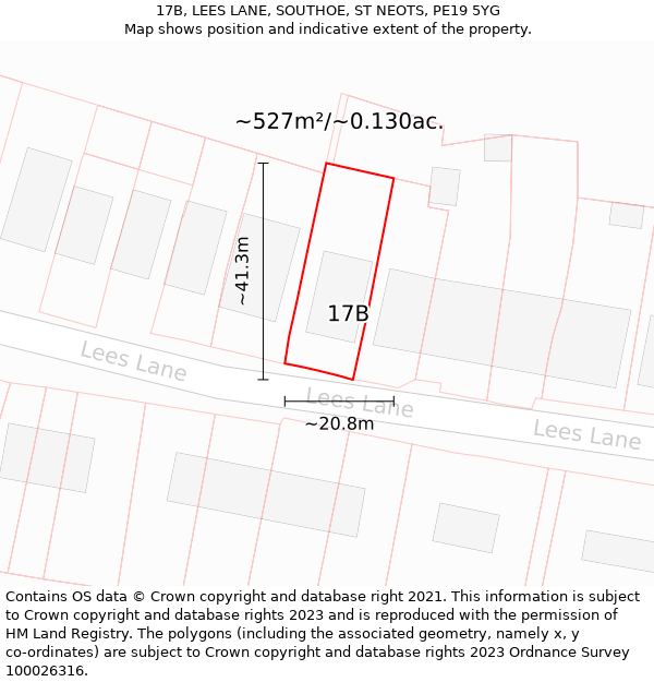 17B, LEES LANE, SOUTHOE, ST NEOTS, PE19 5YG: Plot and title map