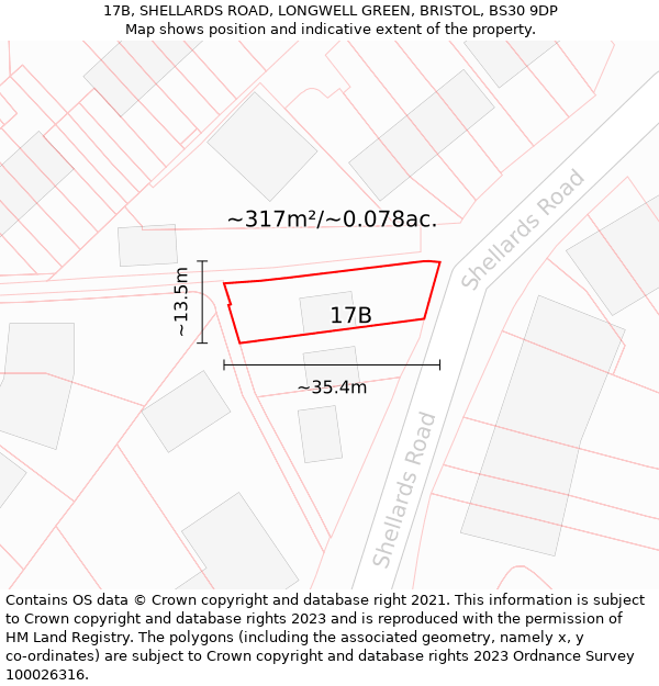 17B, SHELLARDS ROAD, LONGWELL GREEN, BRISTOL, BS30 9DP: Plot and title map
