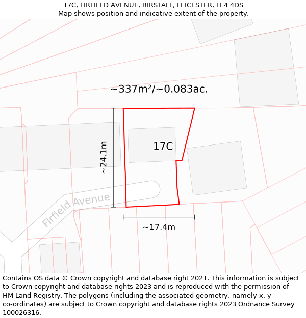 17C, FIRFIELD AVENUE, BIRSTALL, LEICESTER, LE4 4DS: Plot and title map