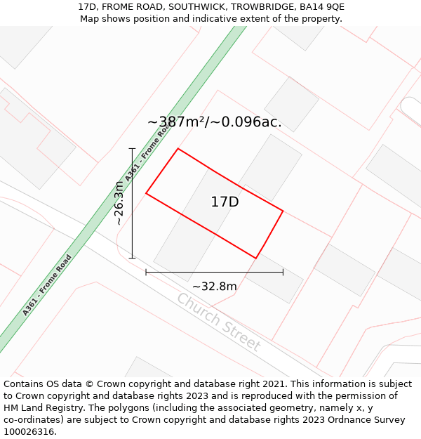 17D, FROME ROAD, SOUTHWICK, TROWBRIDGE, BA14 9QE: Plot and title map