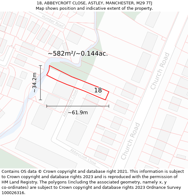 18, ABBEYCROFT CLOSE, ASTLEY, MANCHESTER, M29 7TJ: Plot and title map