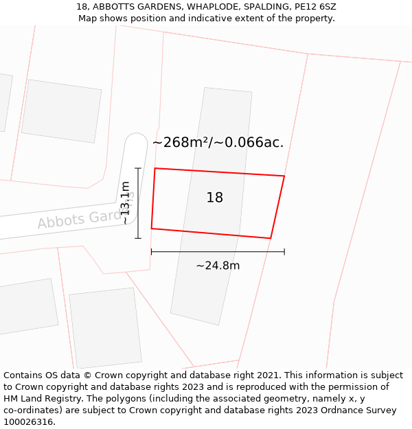 18, ABBOTTS GARDENS, WHAPLODE, SPALDING, PE12 6SZ: Plot and title map