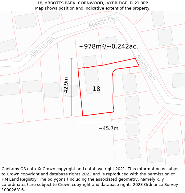 18, ABBOTTS PARK, CORNWOOD, IVYBRIDGE, PL21 9PP: Plot and title map