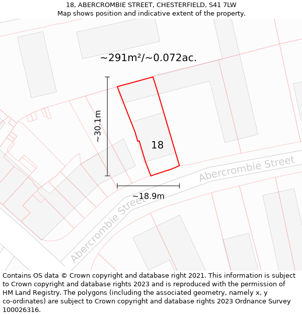 18, ABERCROMBIE STREET, CHESTERFIELD, S41 7LW: Plot and title map