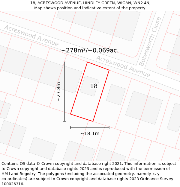 18, ACRESWOOD AVENUE, HINDLEY GREEN, WIGAN, WN2 4NJ: Plot and title map