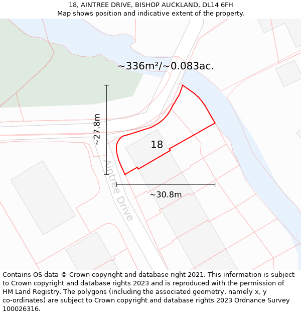 18, AINTREE DRIVE, BISHOP AUCKLAND, DL14 6FH: Plot and title map