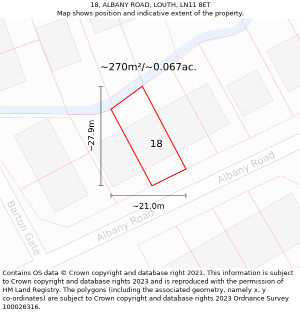 18, ALBANY ROAD, LOUTH, LN11 8ET: Plot and title map