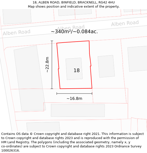 18, ALBEN ROAD, BINFIELD, BRACKNELL, RG42 4HU: Plot and title map