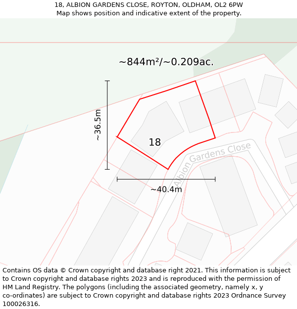 18, ALBION GARDENS CLOSE, ROYTON, OLDHAM, OL2 6PW: Plot and title map