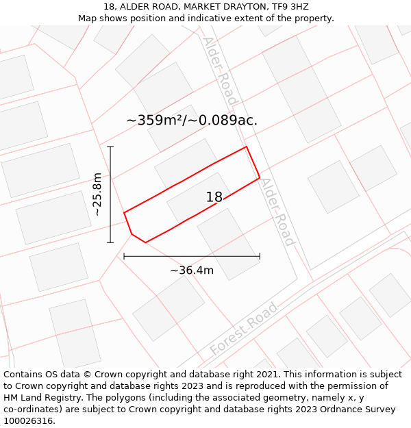 18, ALDER ROAD, MARKET DRAYTON, TF9 3HZ: Plot and title map