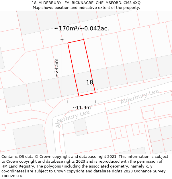 18, ALDERBURY LEA, BICKNACRE, CHELMSFORD, CM3 4XQ: Plot and title map