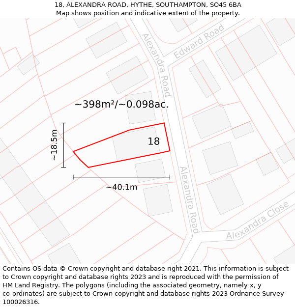 18, ALEXANDRA ROAD, HYTHE, SOUTHAMPTON, SO45 6BA: Plot and title map