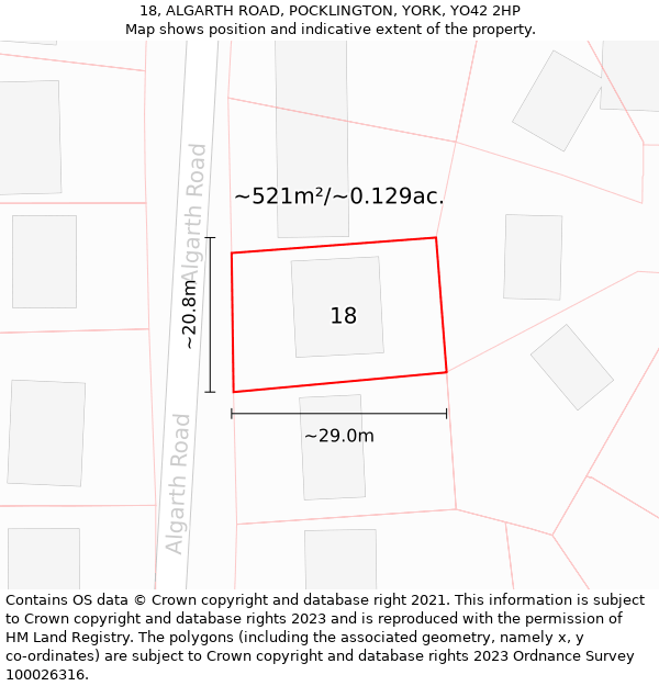 18, ALGARTH ROAD, POCKLINGTON, YORK, YO42 2HP: Plot and title map