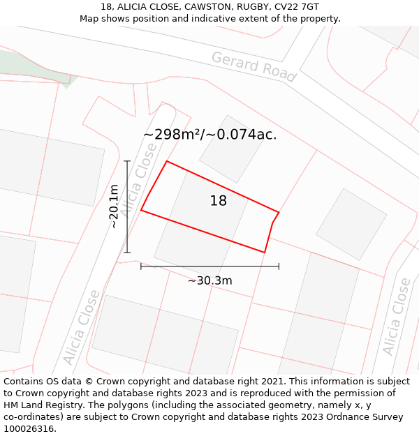 18, ALICIA CLOSE, CAWSTON, RUGBY, CV22 7GT: Plot and title map