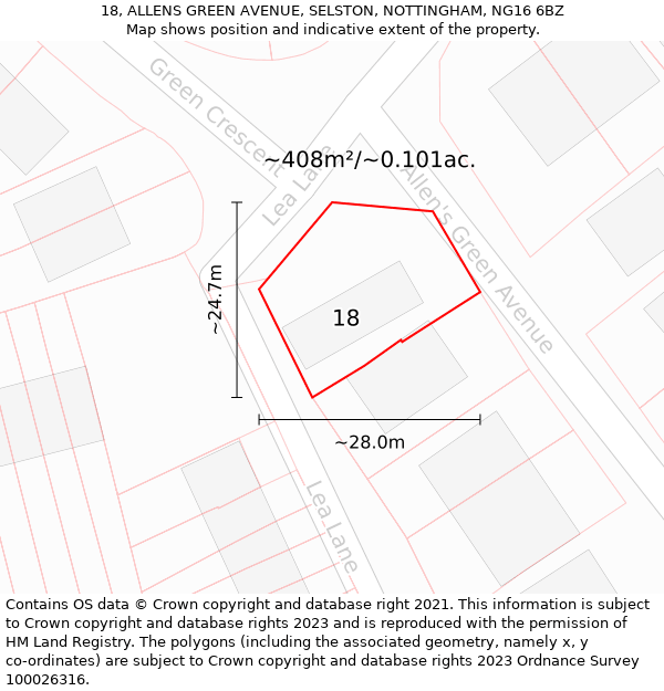 18, ALLENS GREEN AVENUE, SELSTON, NOTTINGHAM, NG16 6BZ: Plot and title map