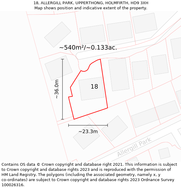 18, ALLERGILL PARK, UPPERTHONG, HOLMFIRTH, HD9 3XH: Plot and title map