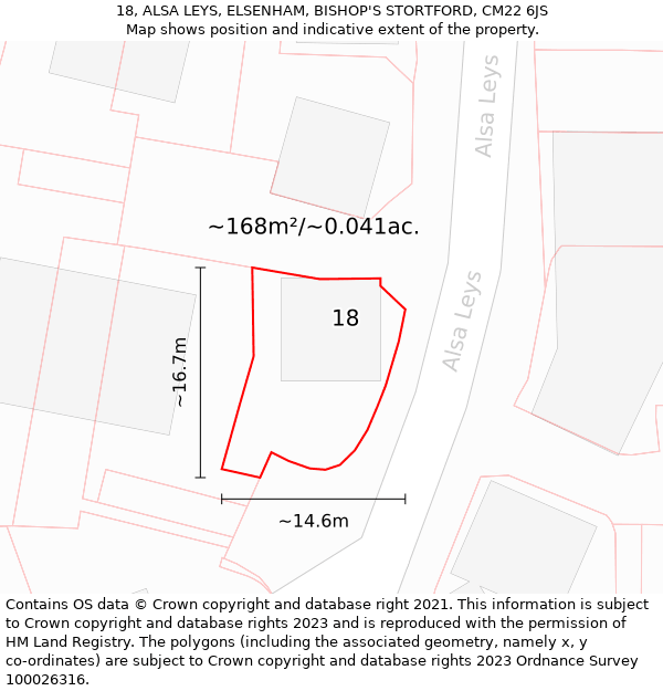 18, ALSA LEYS, ELSENHAM, BISHOP'S STORTFORD, CM22 6JS: Plot and title map