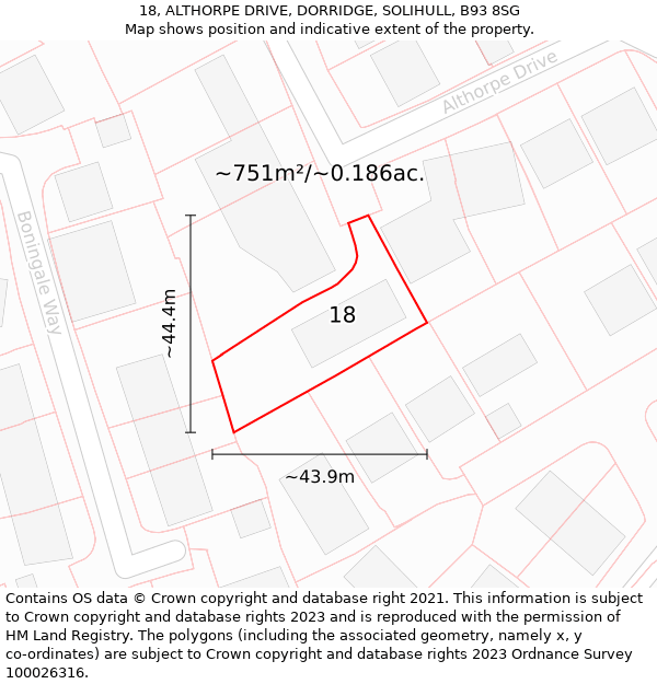 18, ALTHORPE DRIVE, DORRIDGE, SOLIHULL, B93 8SG: Plot and title map