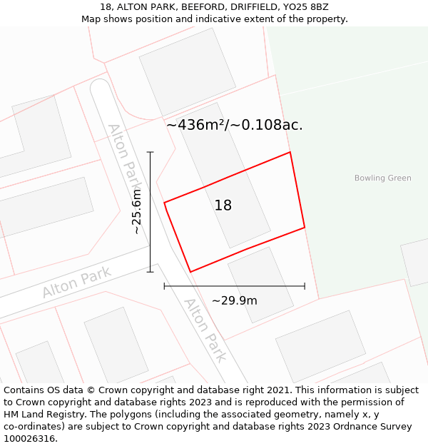 18, ALTON PARK, BEEFORD, DRIFFIELD, YO25 8BZ: Plot and title map