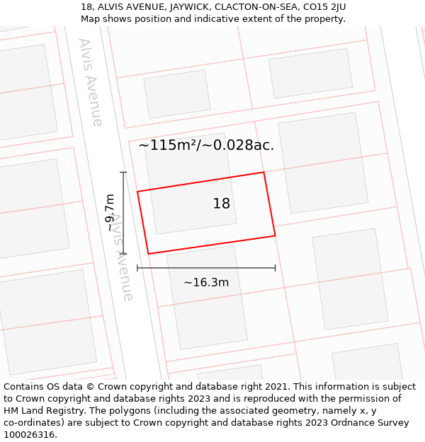 18, ALVIS AVENUE, JAYWICK, CLACTON-ON-SEA, CO15 2JU: Plot and title map