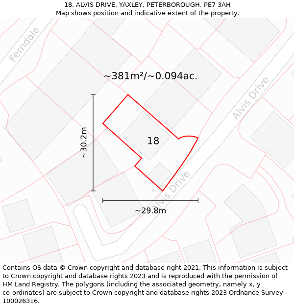 18, ALVIS DRIVE, YAXLEY, PETERBOROUGH, PE7 3AH: Plot and title map