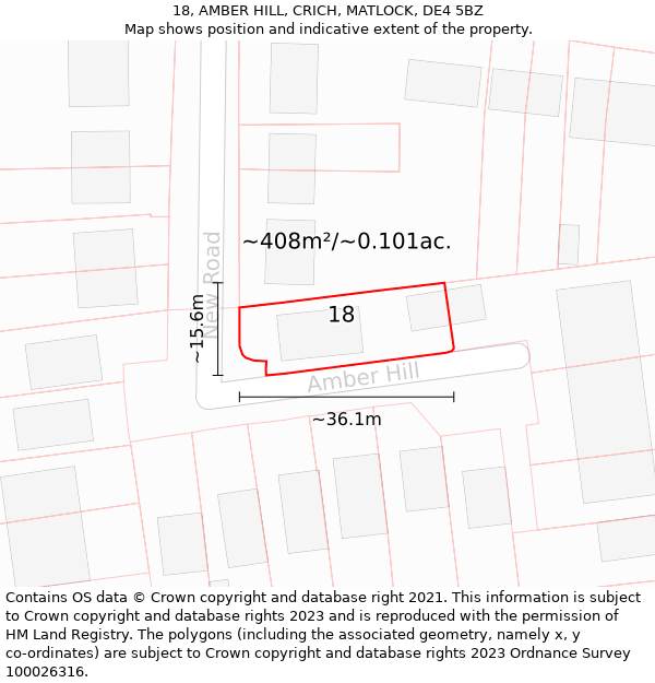 18, AMBER HILL, CRICH, MATLOCK, DE4 5BZ: Plot and title map