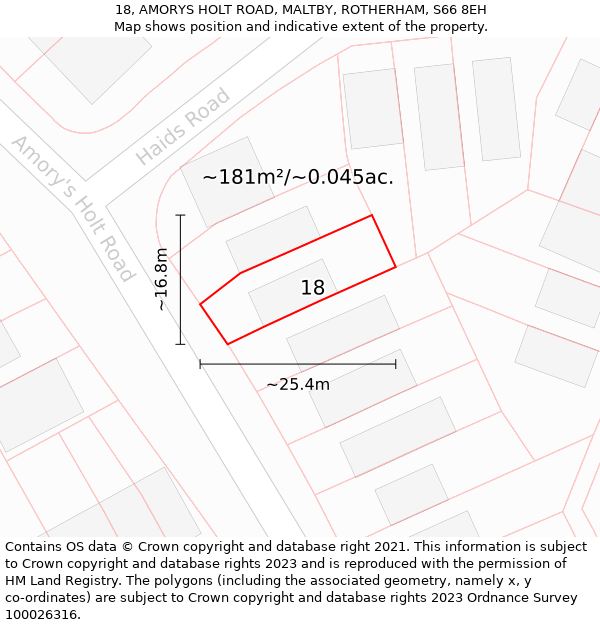 18, AMORYS HOLT ROAD, MALTBY, ROTHERHAM, S66 8EH: Plot and title map