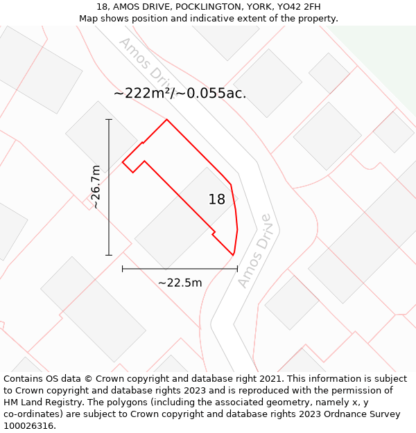 18, AMOS DRIVE, POCKLINGTON, YORK, YO42 2FH: Plot and title map