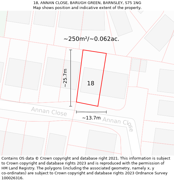 18, ANNAN CLOSE, BARUGH GREEN, BARNSLEY, S75 1NG: Plot and title map