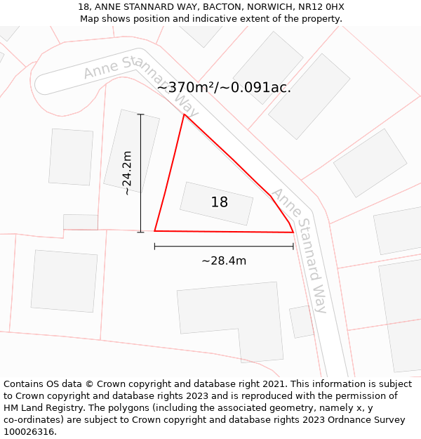 18, ANNE STANNARD WAY, BACTON, NORWICH, NR12 0HX: Plot and title map