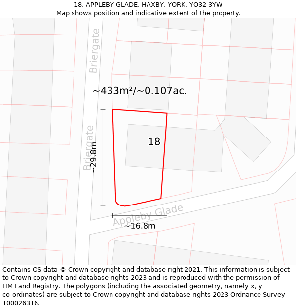 18, APPLEBY GLADE, HAXBY, YORK, YO32 3YW: Plot and title map