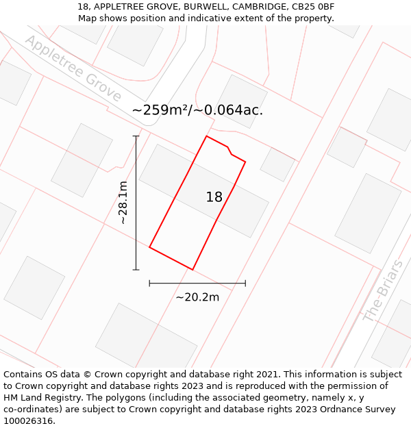 18, APPLETREE GROVE, BURWELL, CAMBRIDGE, CB25 0BF: Plot and title map