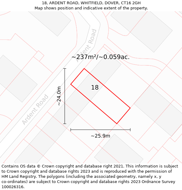 18, ARDENT ROAD, WHITFIELD, DOVER, CT16 2GH: Plot and title map
