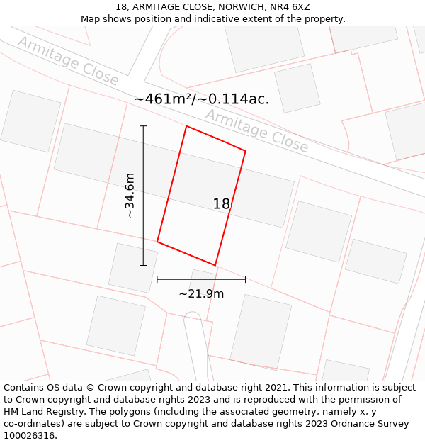 18, ARMITAGE CLOSE, NORWICH, NR4 6XZ: Plot and title map