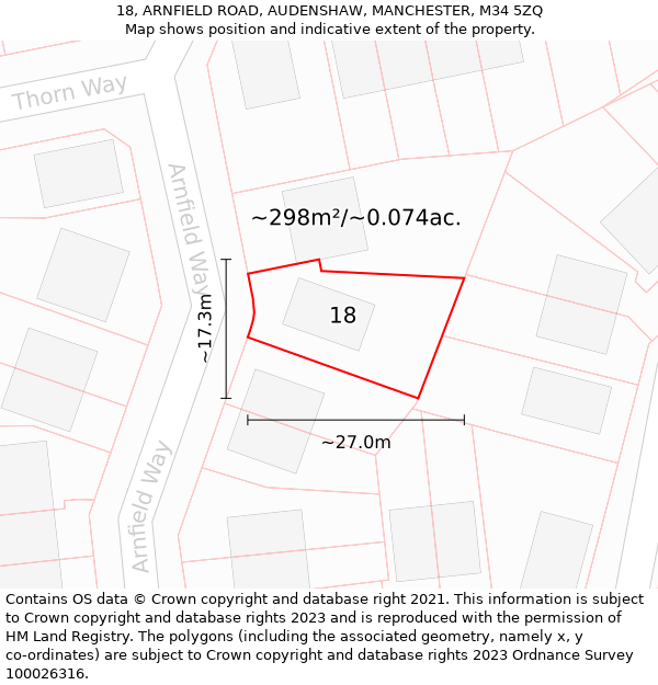 18, ARNFIELD ROAD, AUDENSHAW, MANCHESTER, M34 5ZQ: Plot and title map