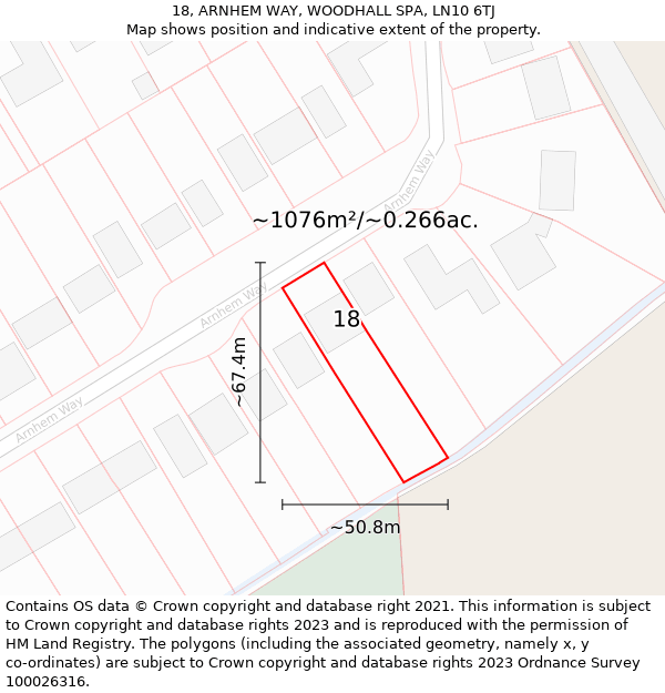 18, ARNHEM WAY, WOODHALL SPA, LN10 6TJ: Plot and title map