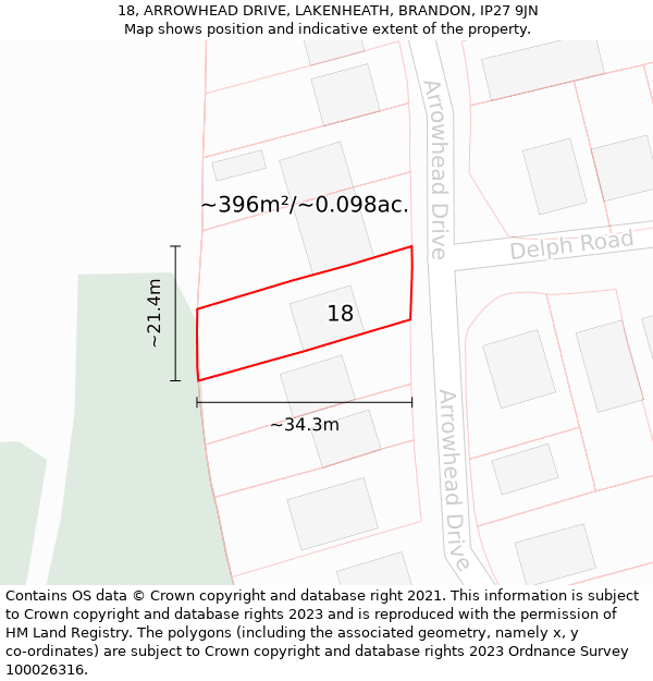 18, ARROWHEAD DRIVE, LAKENHEATH, BRANDON, IP27 9JN: Plot and title map