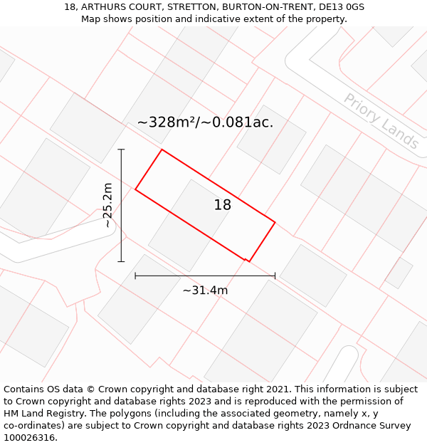 18, ARTHURS COURT, STRETTON, BURTON-ON-TRENT, DE13 0GS: Plot and title map