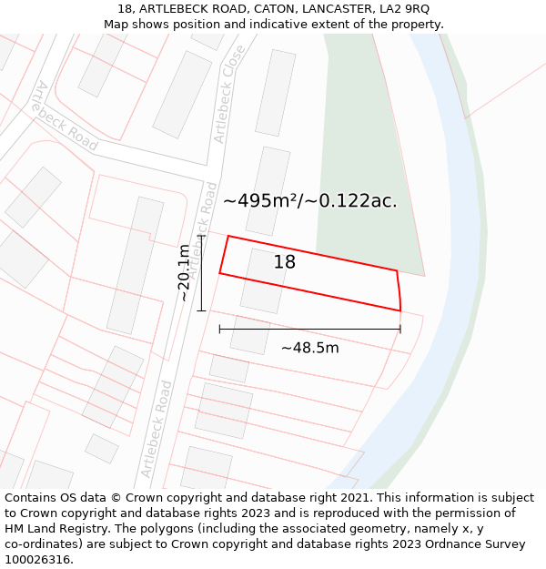 18, ARTLEBECK ROAD, CATON, LANCASTER, LA2 9RQ: Plot and title map