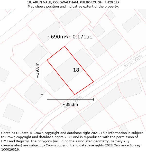 18, ARUN VALE, COLDWALTHAM, PULBOROUGH, RH20 1LP: Plot and title map