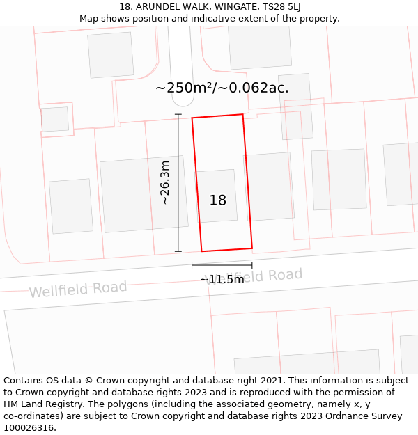 18, ARUNDEL WALK, WINGATE, TS28 5LJ: Plot and title map