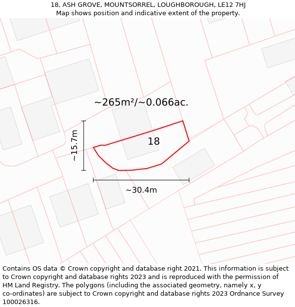 18, ASH GROVE, MOUNTSORREL, LOUGHBOROUGH, LE12 7HJ: Plot and title map